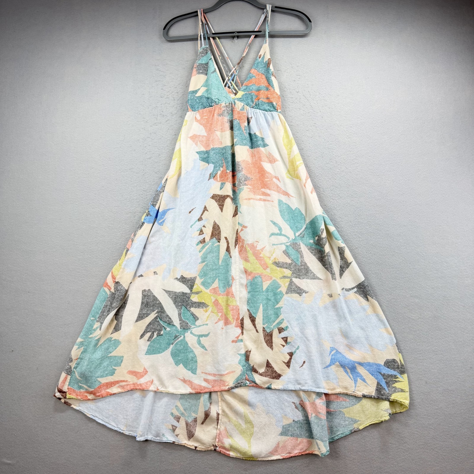 ONeill Maxi Dress Womens Small Tropical Palm Strappy High Low Summer Beach Coast