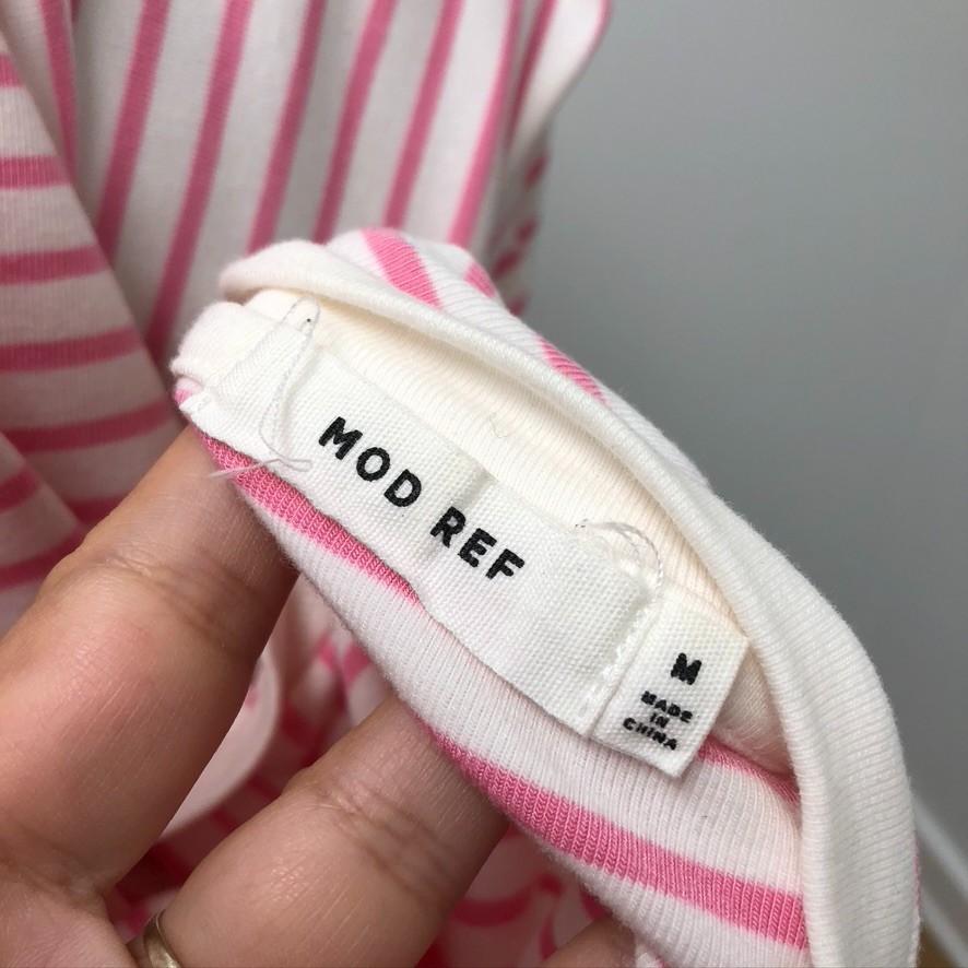 Mod Ref Jaya Dress Womens Medium Side Slit Maxi Long Sleeve Pink Stripe Comfort