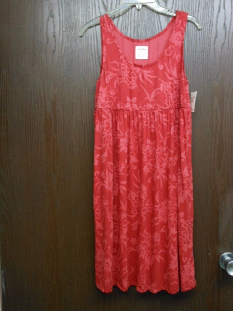 SUNDRESS W FLOWERS RED COTTON BLEND DRESS 2 SIDE POCKETS NWT