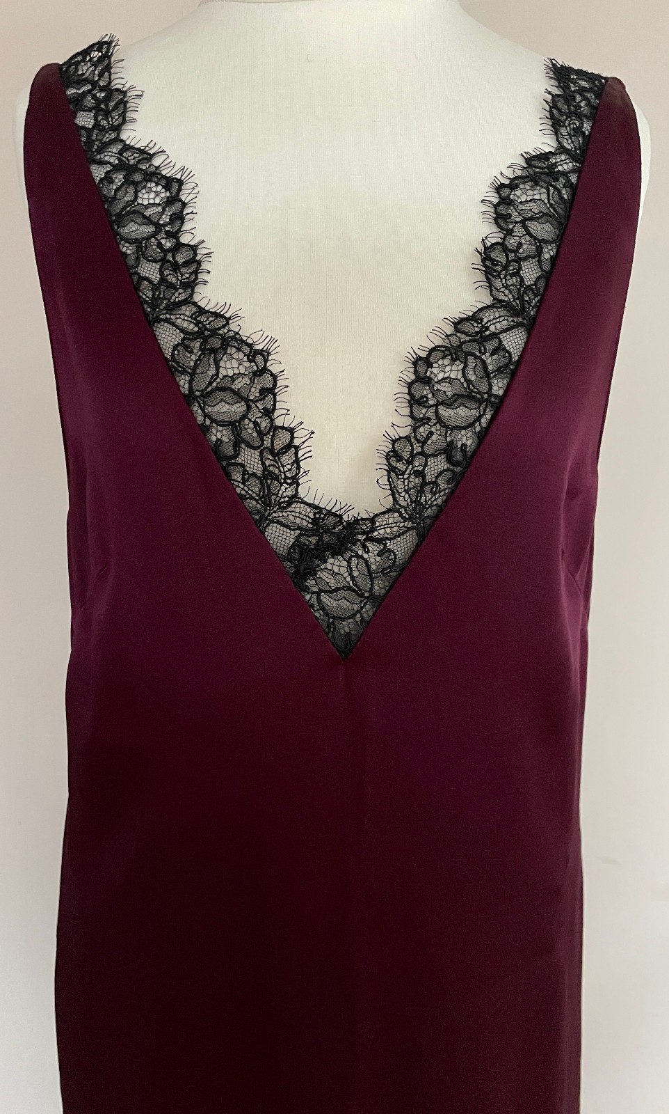 STELLA McCARTNEY burgundy lace-trimmed satin slip dress IT38, UK8/10, US4/6