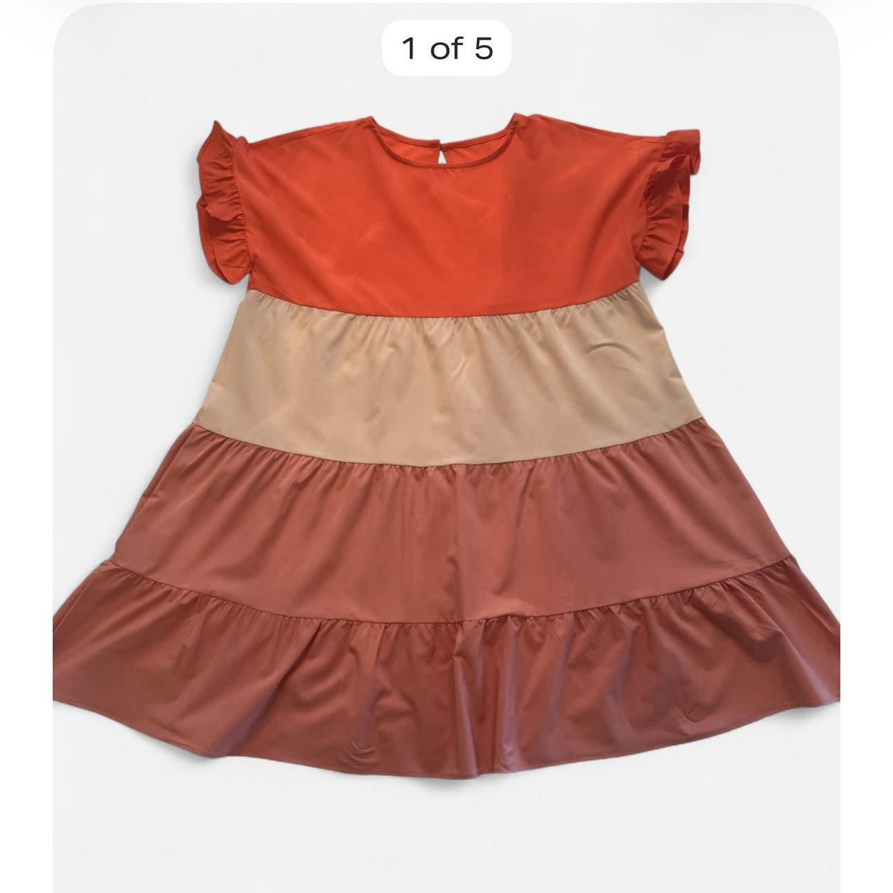 NWOT Color Block Tiered Babydoll Dress | Size Large | Coral Pink Ruffle Sleeve