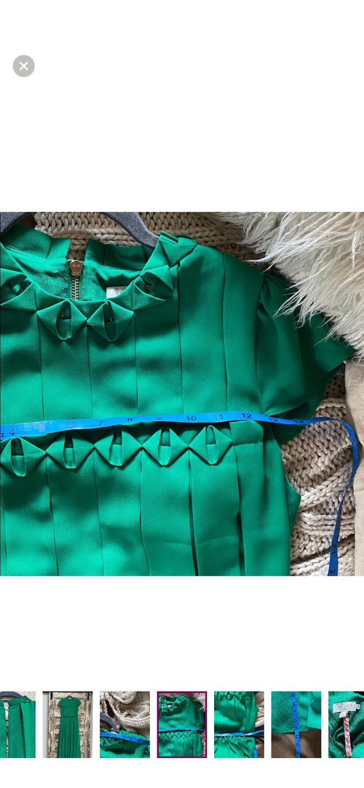 Ted Baker Emerald Green Pleated Maxi Dress W/Cap Sleeve, Size 2