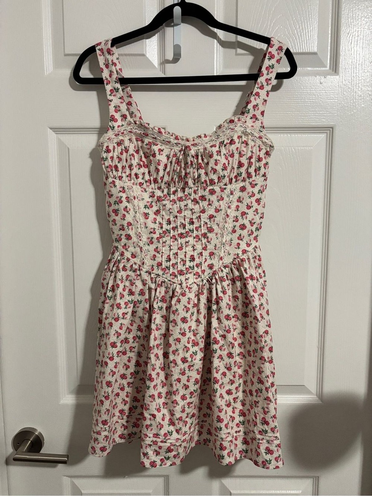 Thirty Thirty Rose Floral Smocked Sundress L Tie Front Cottagecore