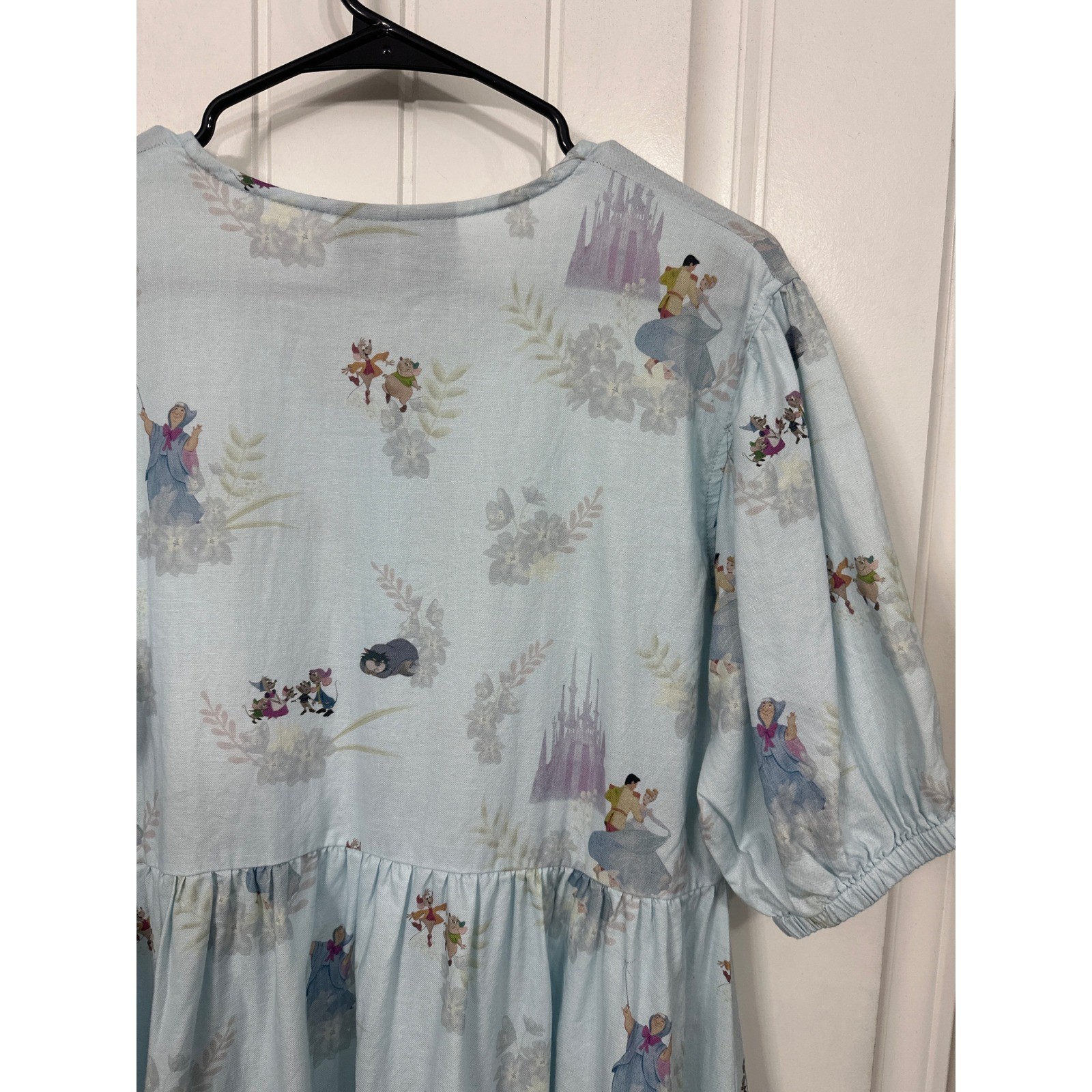 Disney Cakeworthy Cinderella Blue Babydoll Dress Button Front Puff Sleeve Medium