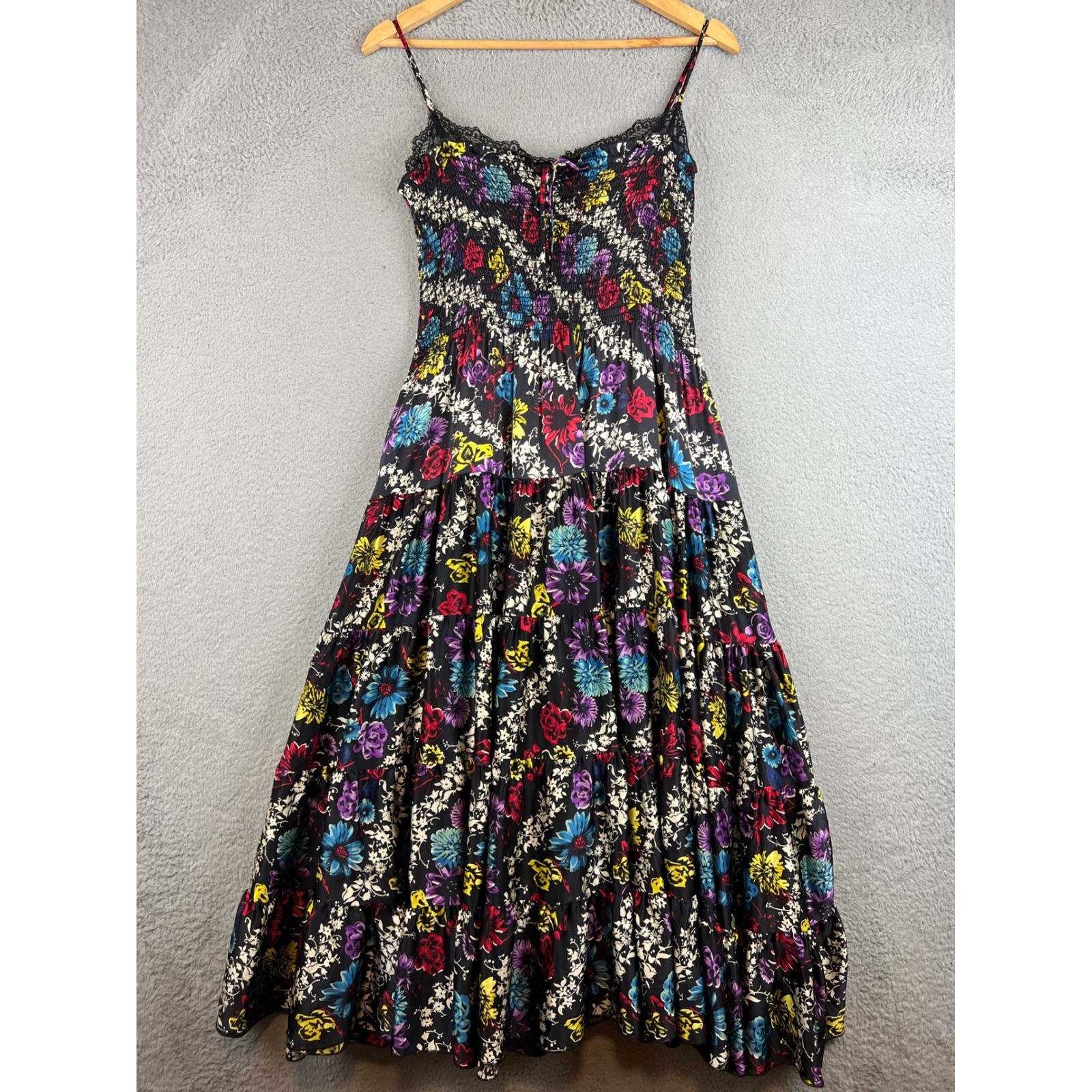 Y2K Betsey Johnson Floral Silk Mini Cocktail Dress Size 6 Ruffles Fairy Grunge