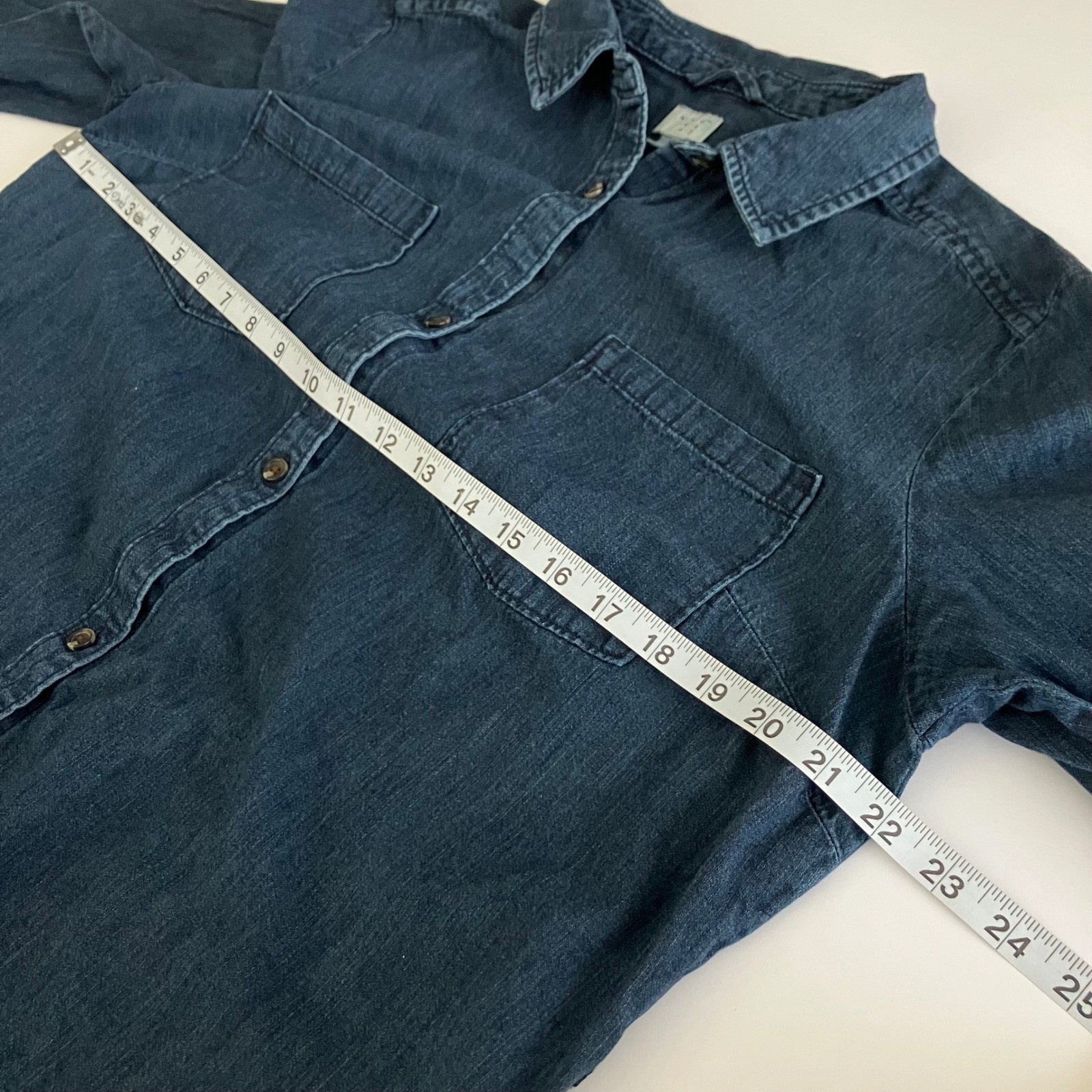 A New Day Womens Preppy Classic Western Dark Wash Denim Shirt Dress Pockets XL