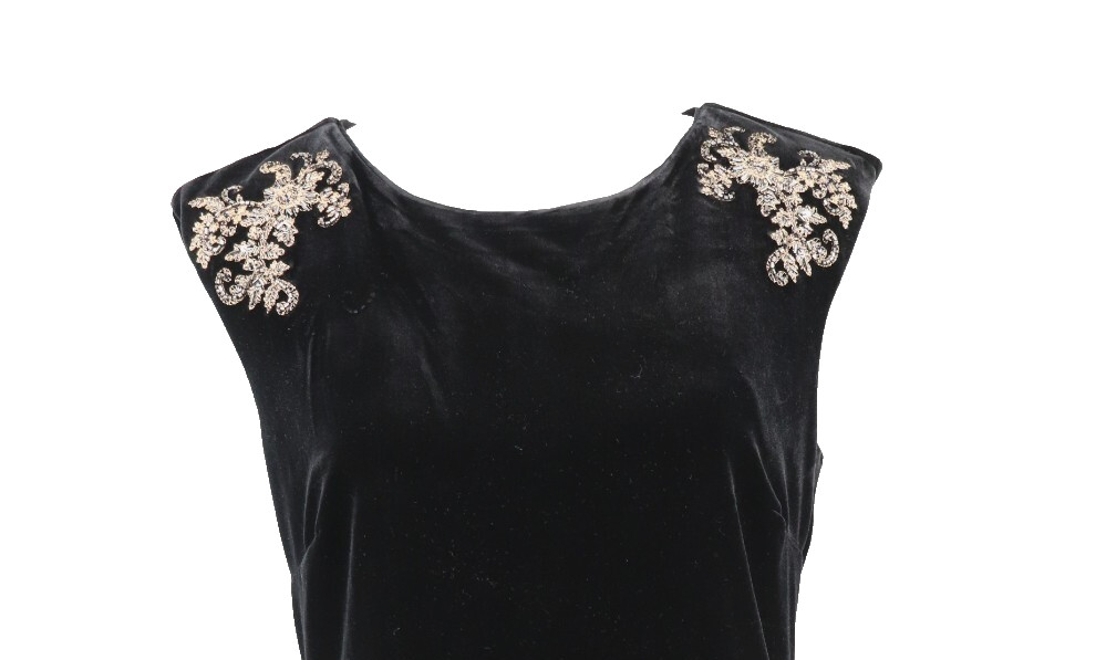 WHBM Cocktail Dress Size Small Black Velvet Beaded Sequins Embroidered Event New