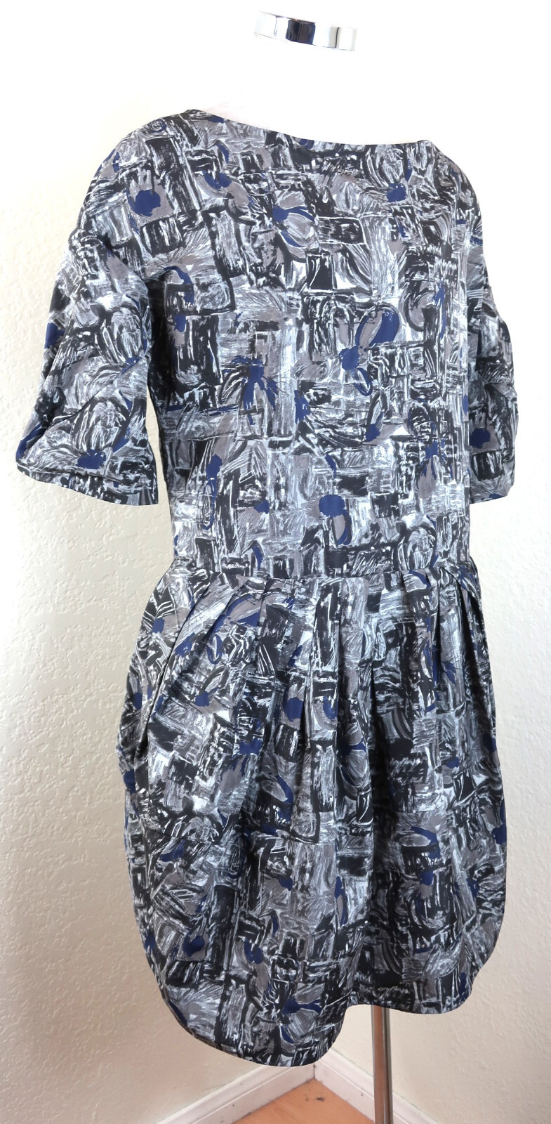 MARNI Grey Puff Sleeves Balloons Polyester Sheath Mini Dress Small Med 40 6 7 8