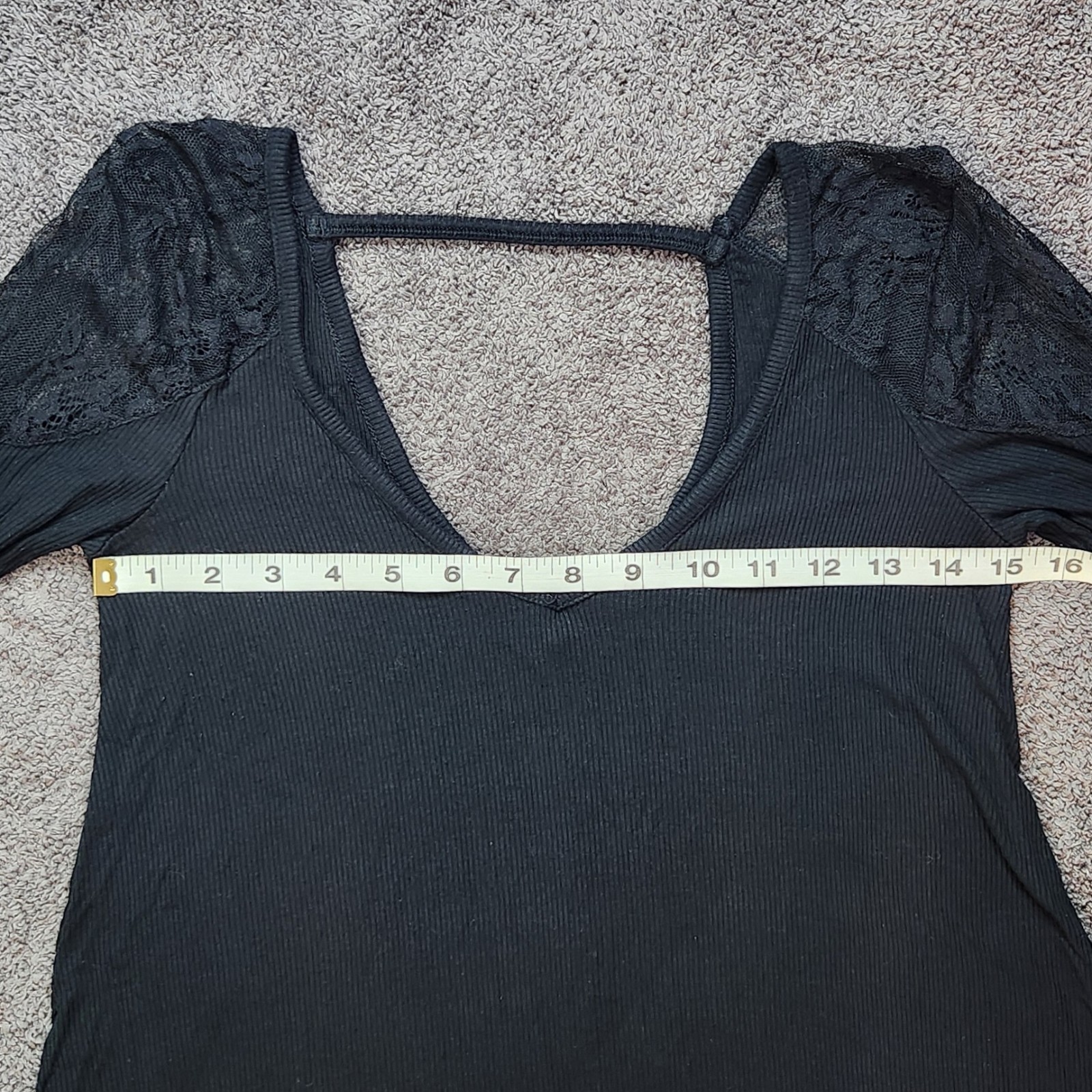 Black American Eagle Outfitters Long Sleeve Dress Lace Shoulders V-Neck Viscose