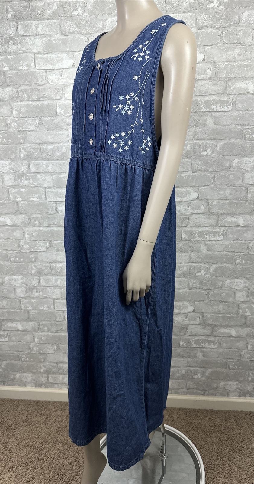 Premier International Large 100% Cotton Blue Denim Midi Dress Cottage Core