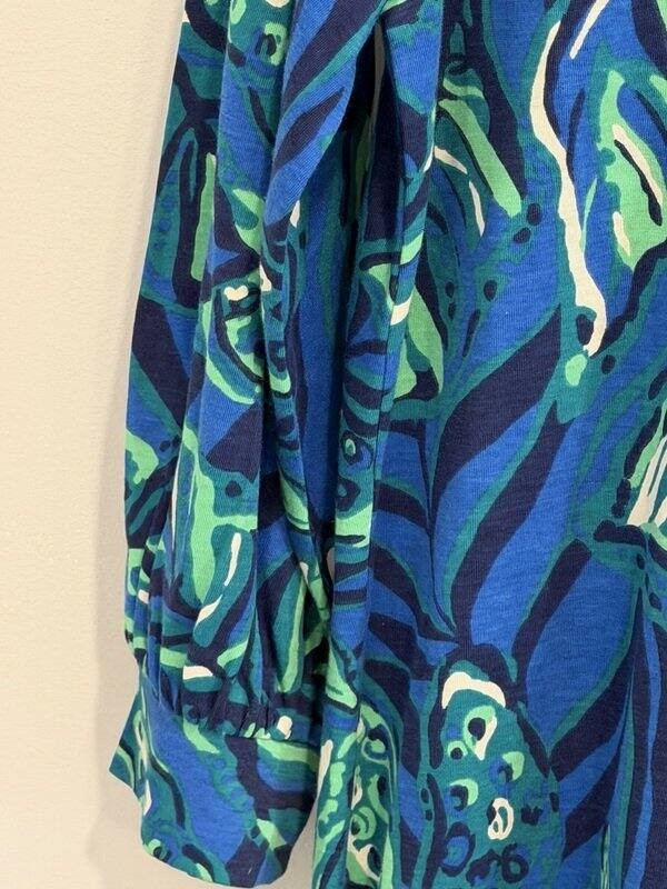 Lilly Pulitzer Elianna Blue Green Leaf Print Cotton Dress Bracelet Sleeve XL