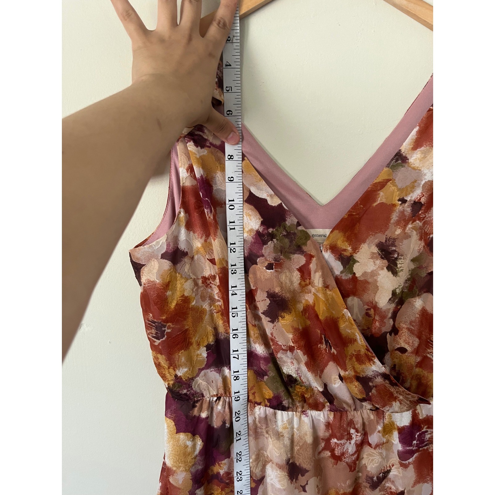 The General Good Floral Tie Shoulder Ruffle Mini Dress Orange Burgundy L boho