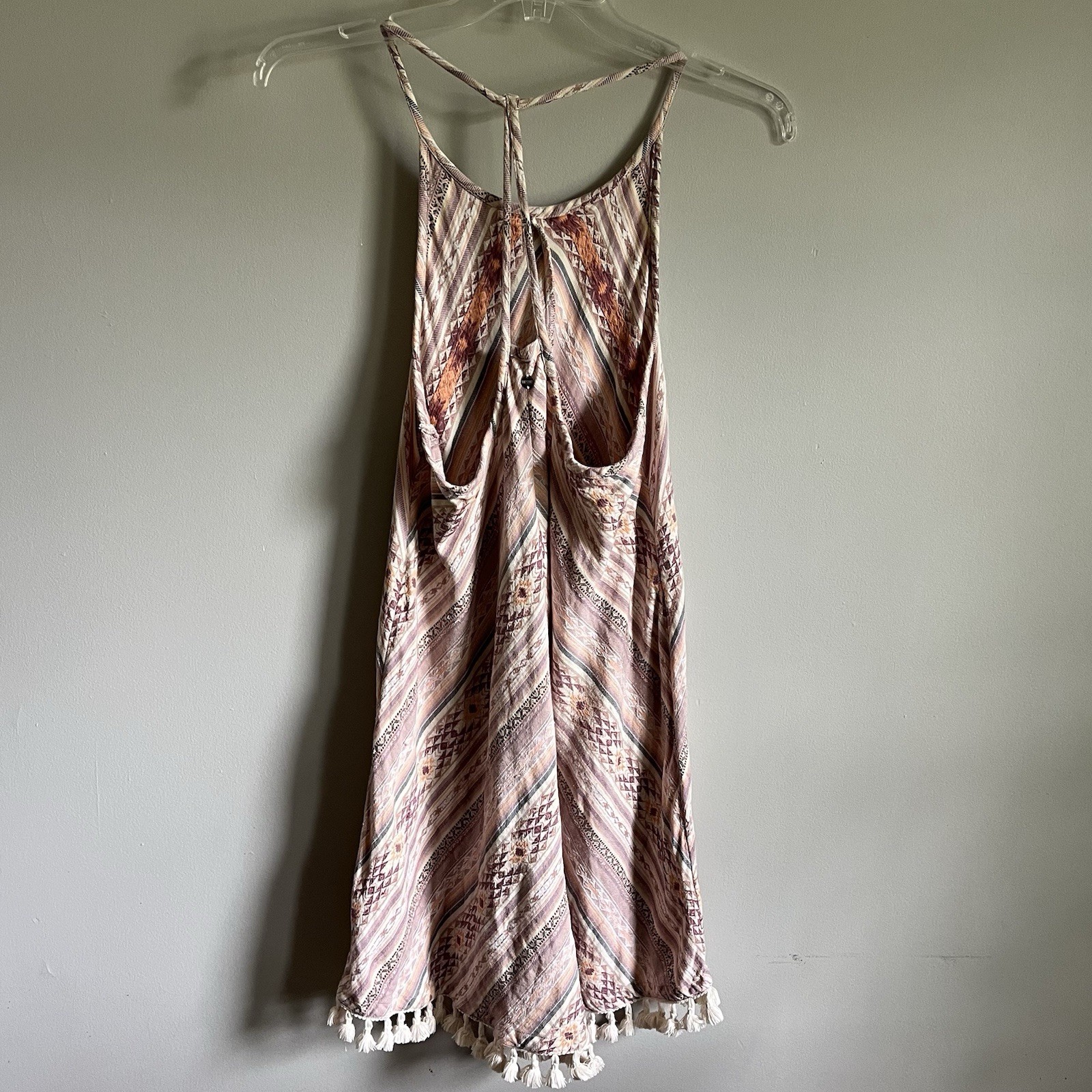 Rip Curl Women’s Geometric Halter Spaghetti Strap Tassel Hem Sleeveless Sundress
