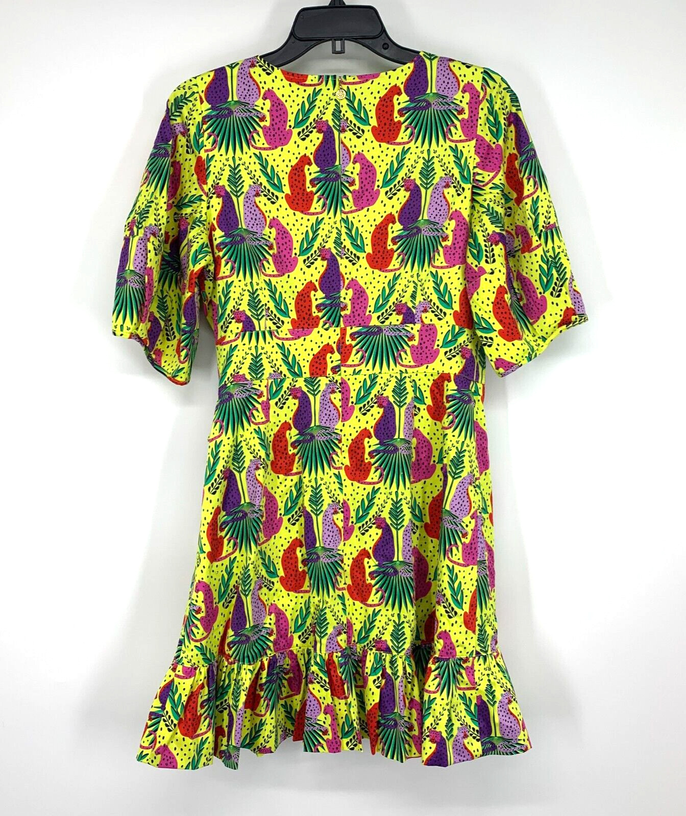 Emily McCarthy Lola Dress Womens Size Medium Peekaboo Yellow Animal Ruffle NWT