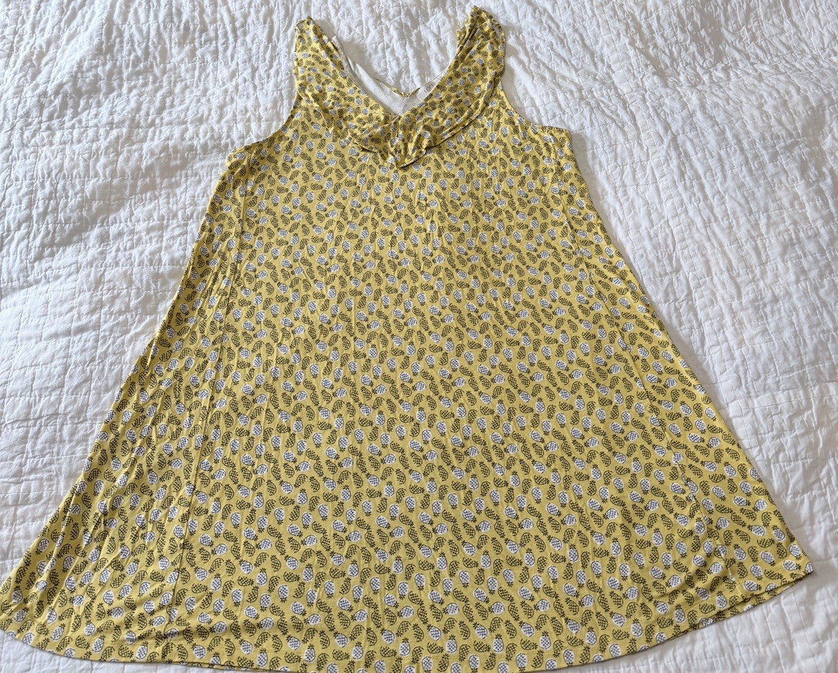 Ann Taylor Loft Fit n Flare Swing Dress XL Yellow Pineapple Fruit Beachy Flowly