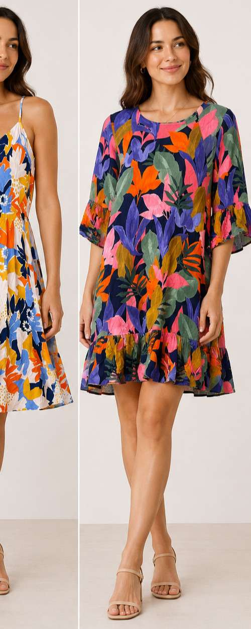 Proud Poppy Size 10 Colourful Floral Mini Dress Boho Tropical Ruffle Sleeve