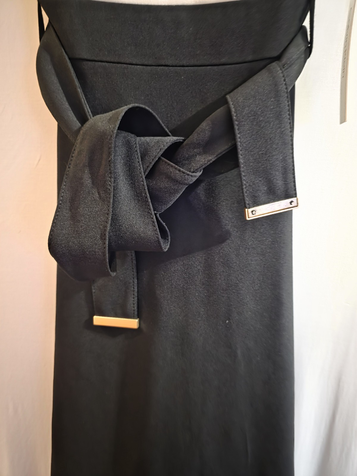 Calvin Klein NWT Black White Colorblock Midi Dress Tie Waist Size 10