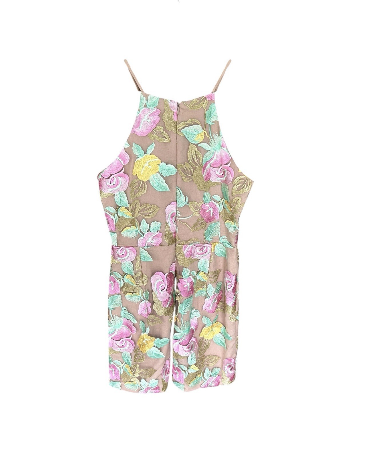 Dress The Population Floral Halter Sheath Dress Beige Tan Green Pink Size Medium