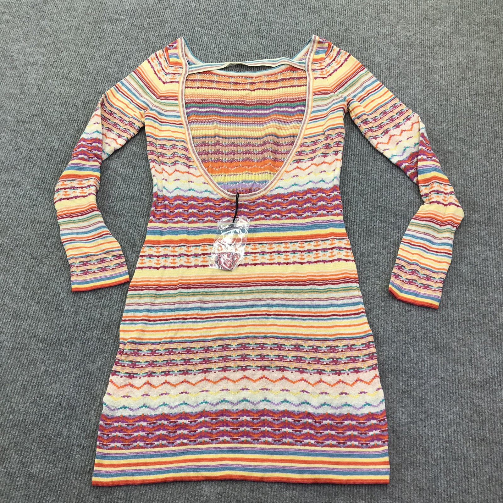 Torn By Ronny Kobo Dress Womens Medium Multicolor Knit Stripe Scoop Back