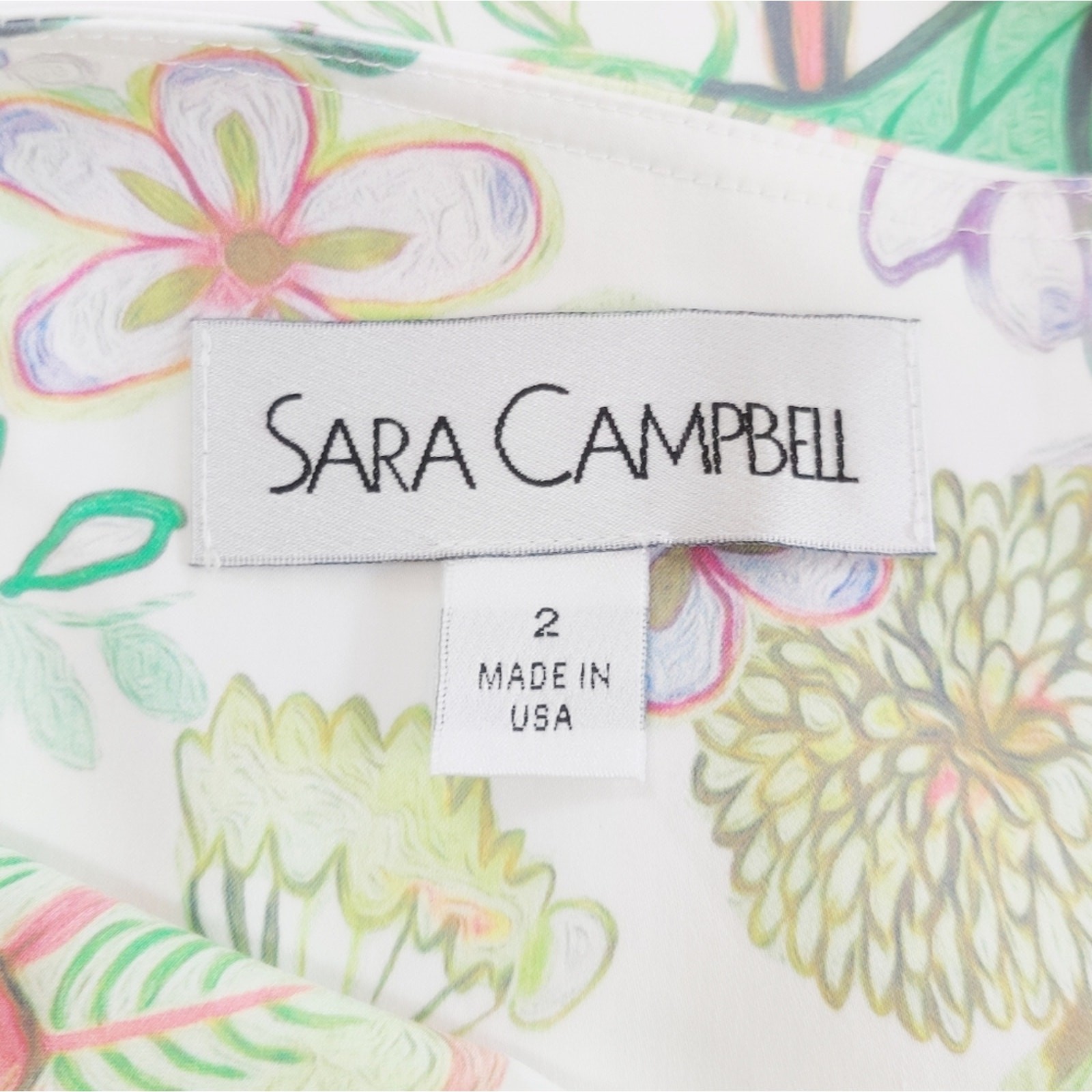 Sara Campbell Sleeveless Floral Sheath Dress Botanical Made In USA Size 2 Cotton