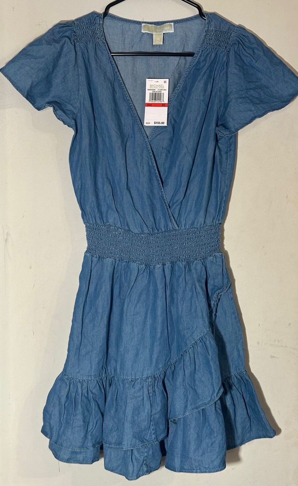 Michael Kors Womens Dress Blue XS Tiered Faux-Wrap Flare Ruffle Smocked Waist