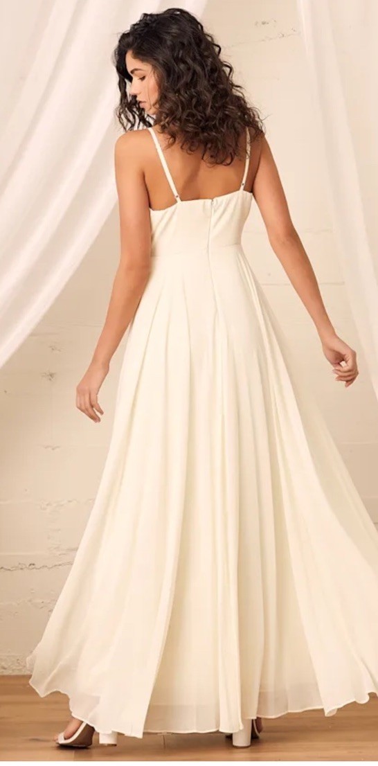 Lulus Ivory Solid V-Neck Spaghetti Strap Maxi Dress Zip Adjustable Straps XS