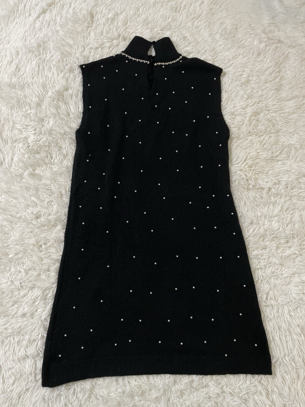 ZARA Pearl Rhinestone Mock Neck Posh Glam Classy Bling Y2K Knit Dress Black L