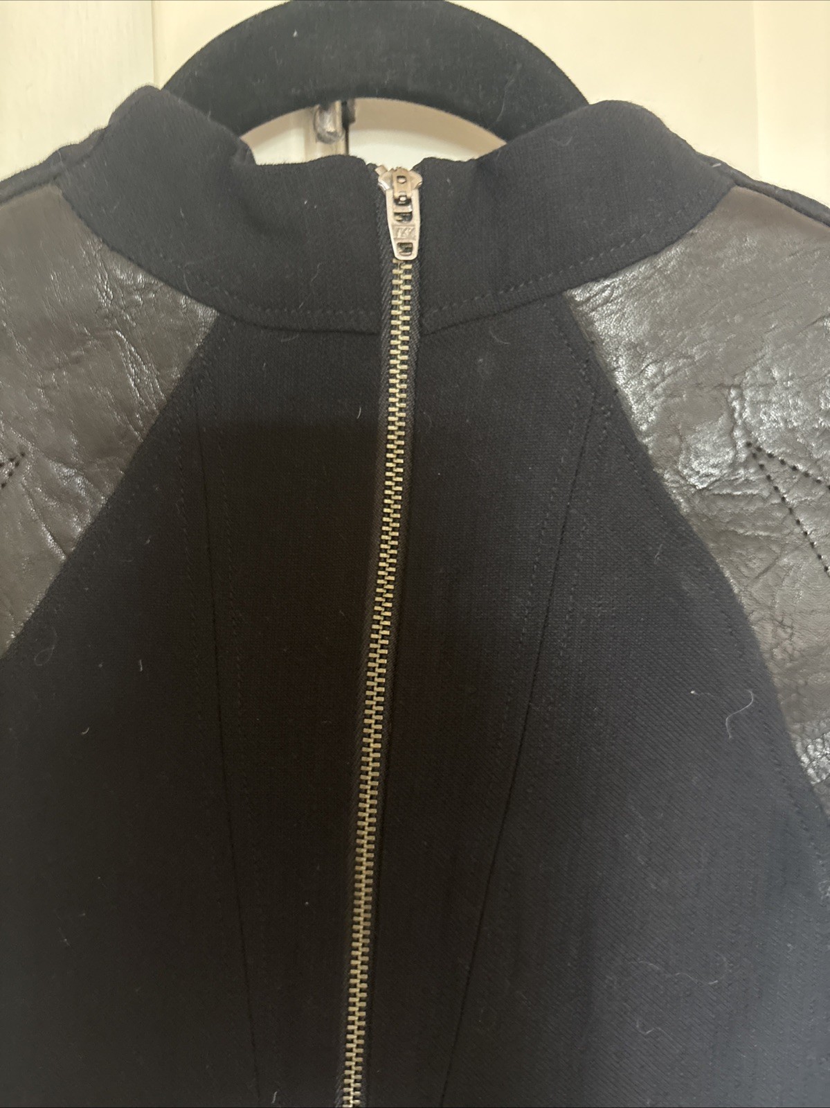 Helmut Lang Black Wool and Blistered Leather Panel Dress Size 6 Avant Garde