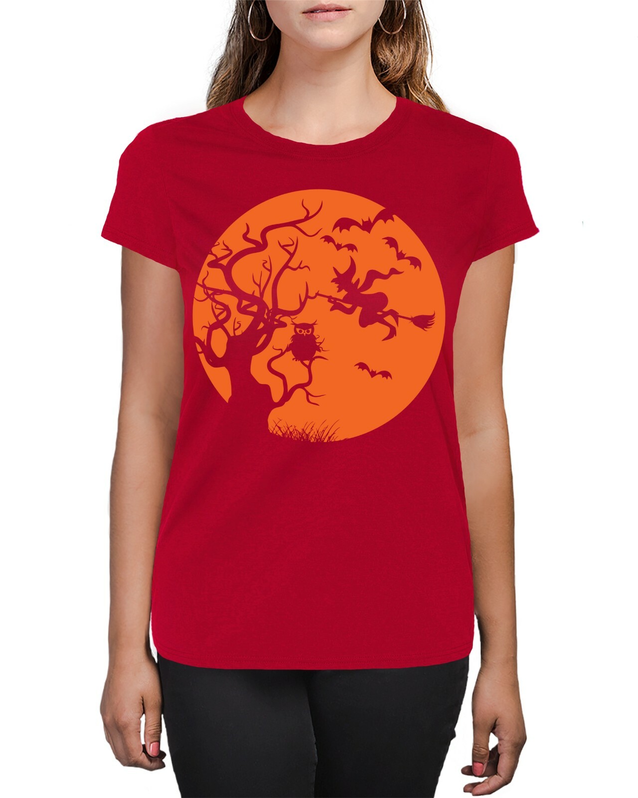 Pumpkin Owl Witch Trick Or Treat Halloween Silhouette Women’s T-Shirt