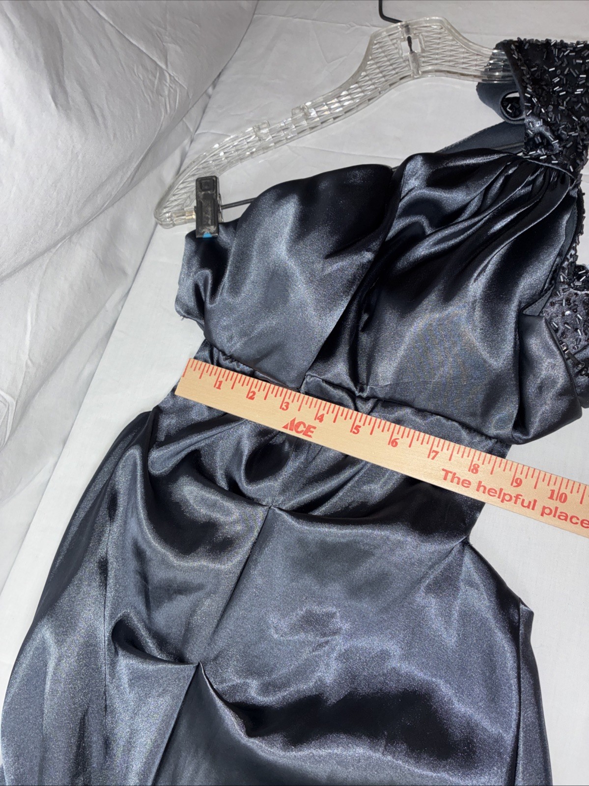 Blondie Nites by Stacy Sklar Blue Satin Gown – Size 5, One-Shoulder Mermaid Fit