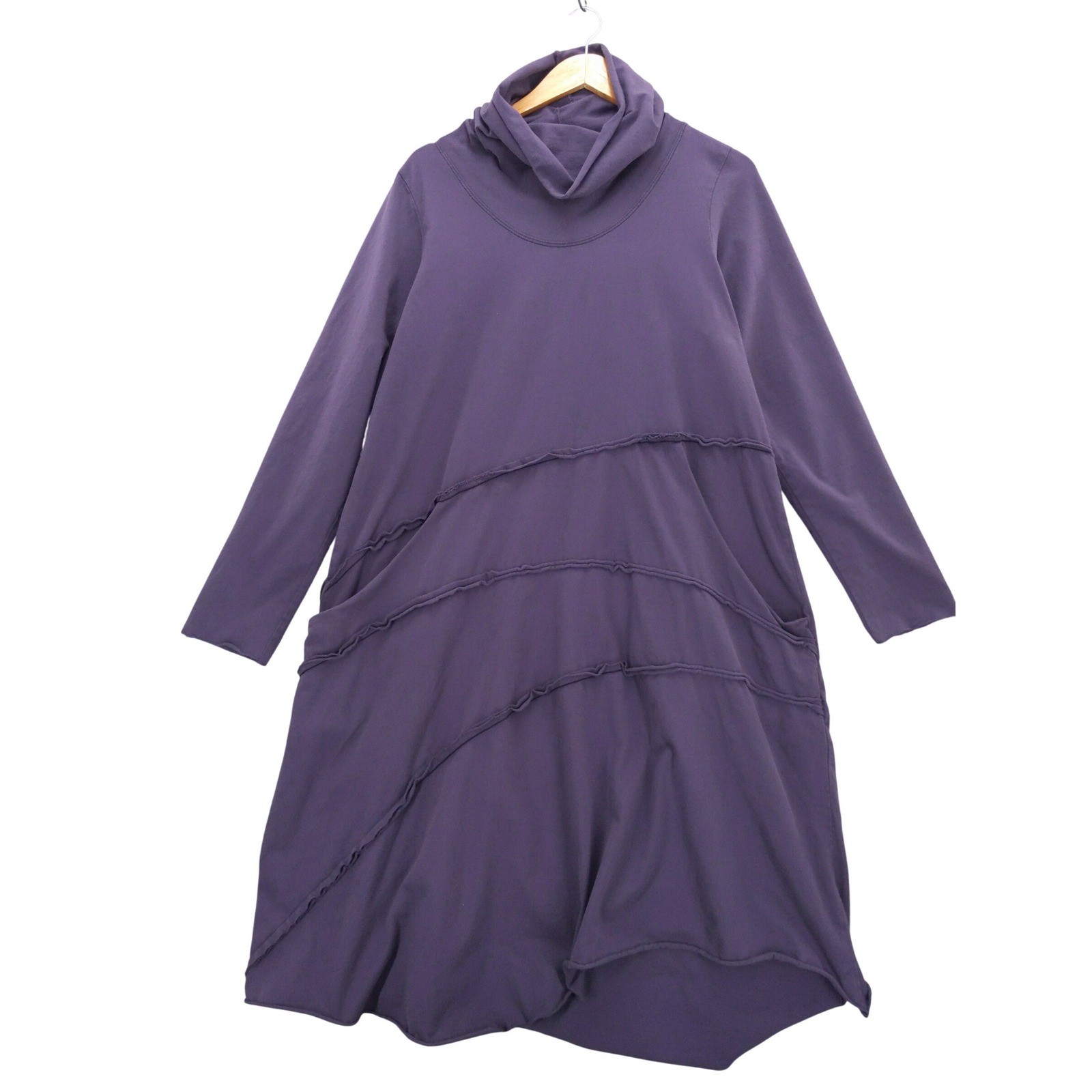 Cynthia Ashby Purple Cotton Cowl Neck Lagenlook Midi Dress Sz M