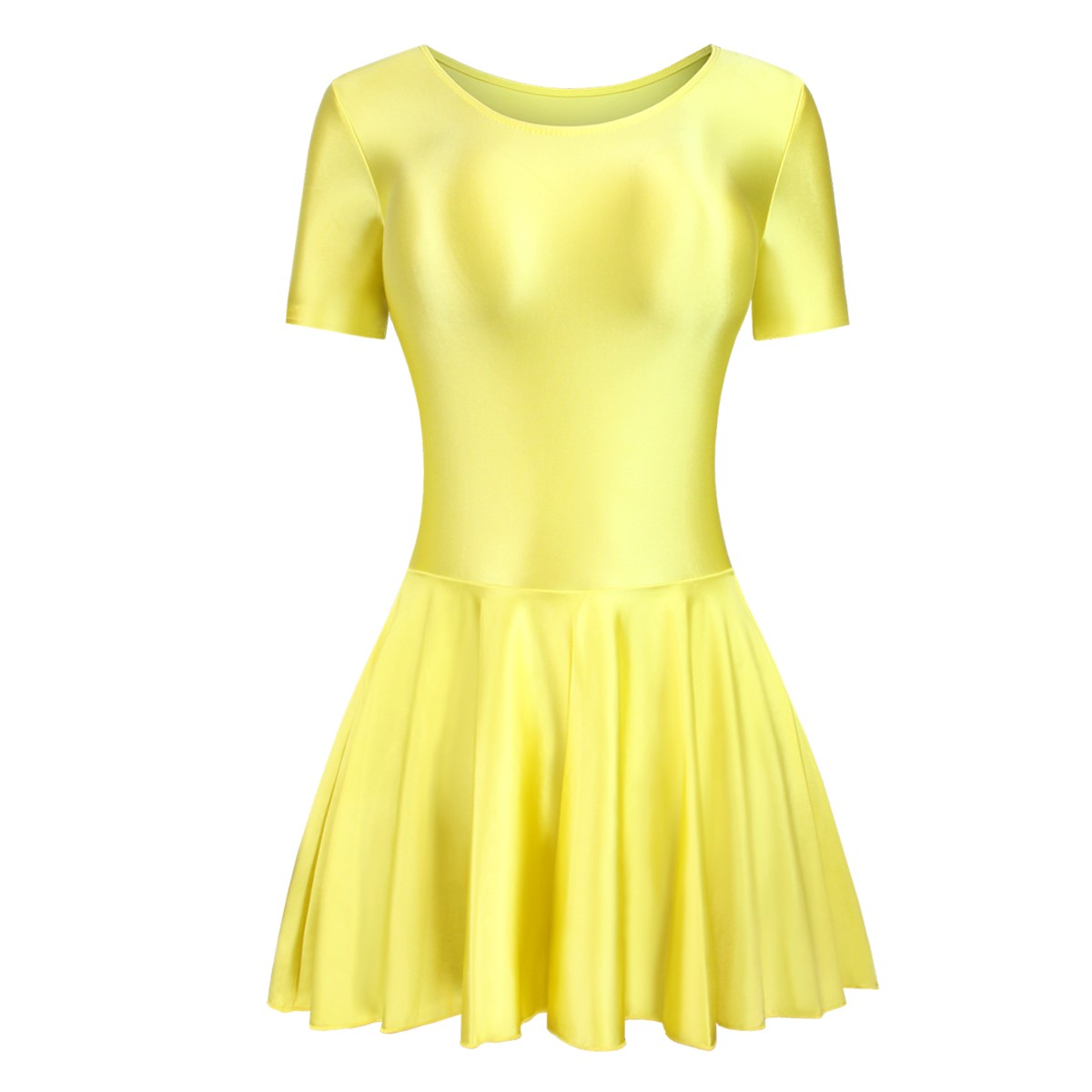 Women Glitter Spandex Elastic Yoga Dance Fitness Dress Shortsleeve Ballet Skirts
