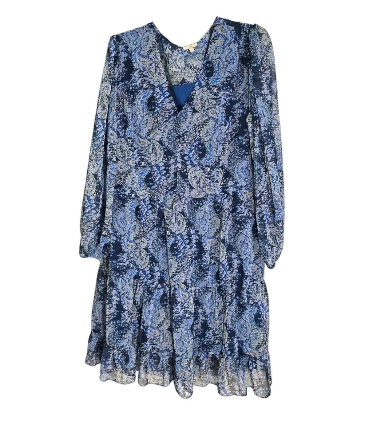 Joie Womens Blue Paisley Long Sleeve Ruffle Hem Dress XXL 100% Polyester