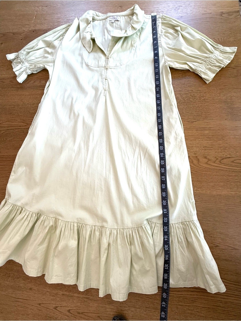 S’Edge Light Mint Cotton Puff Sleeve Tiered Dress Size Large Cottage-core