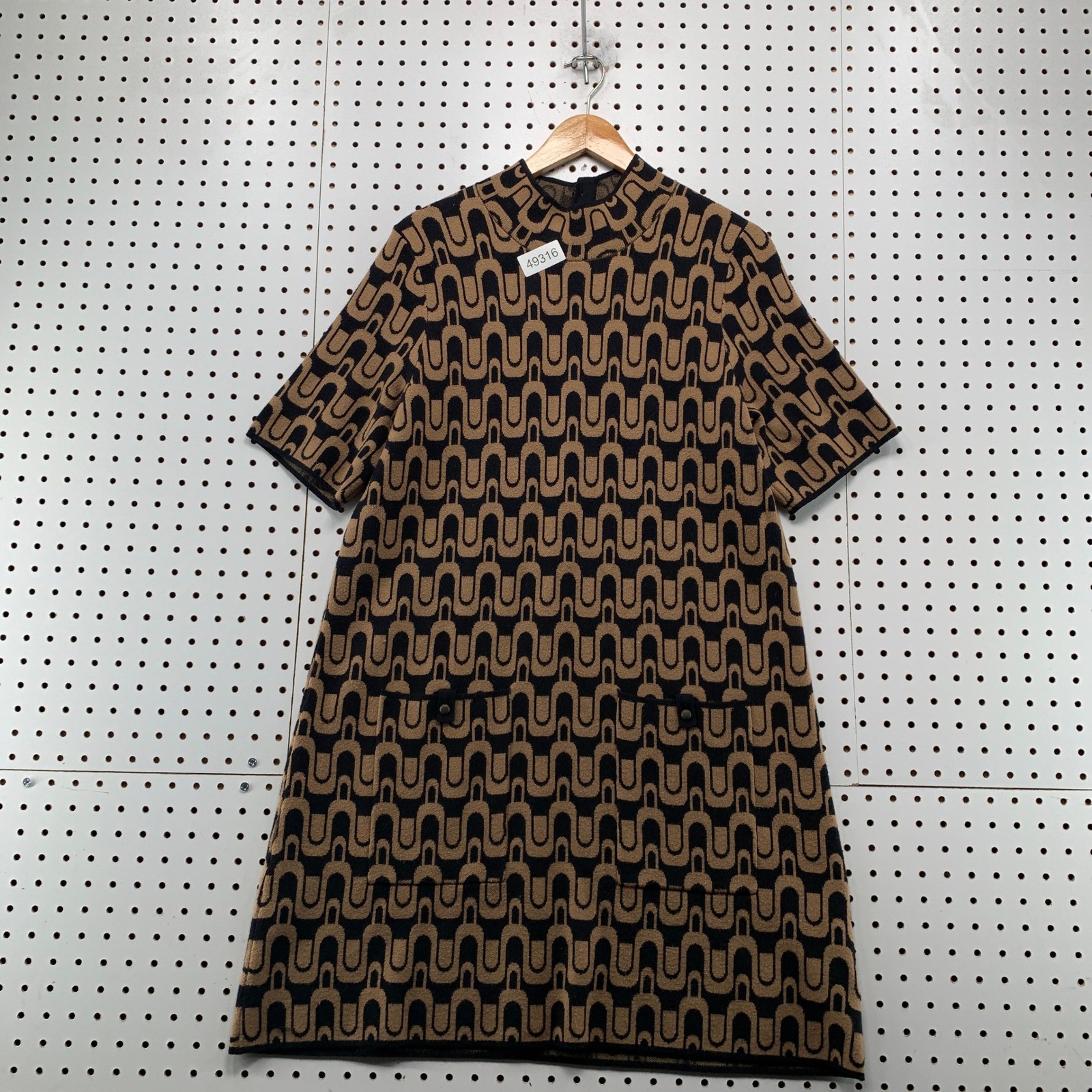 Maeve Anthropologie Shift Dress Womens XL Tan Black Geometric Knit Short Sleeve