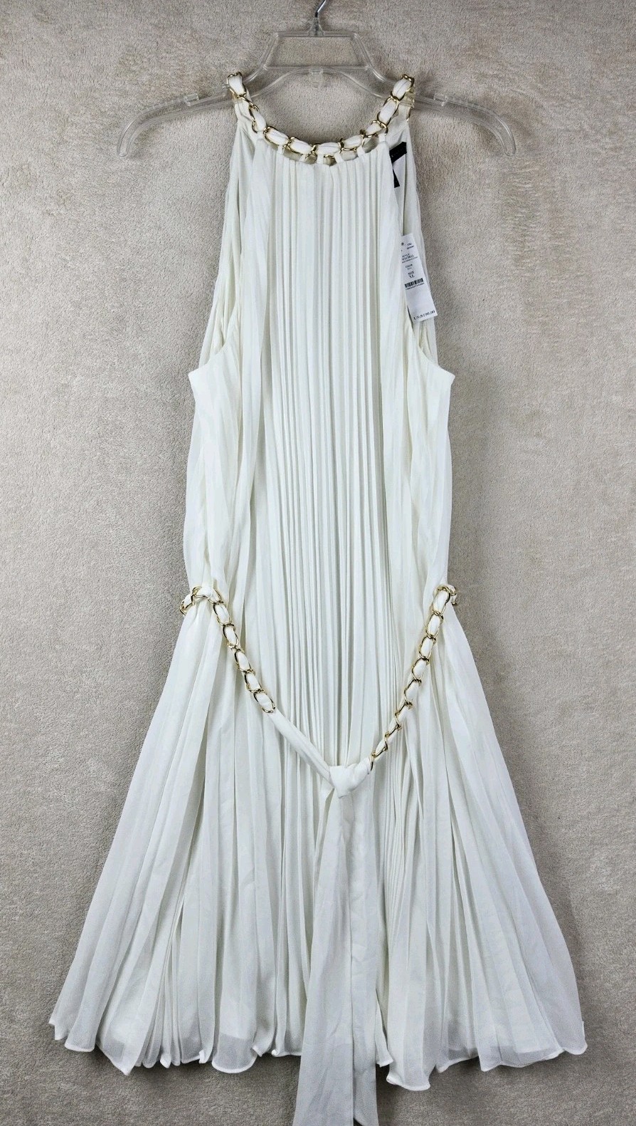 White House Black Market Women’s Pleated Halter Dress With Chain Ivory Size XL