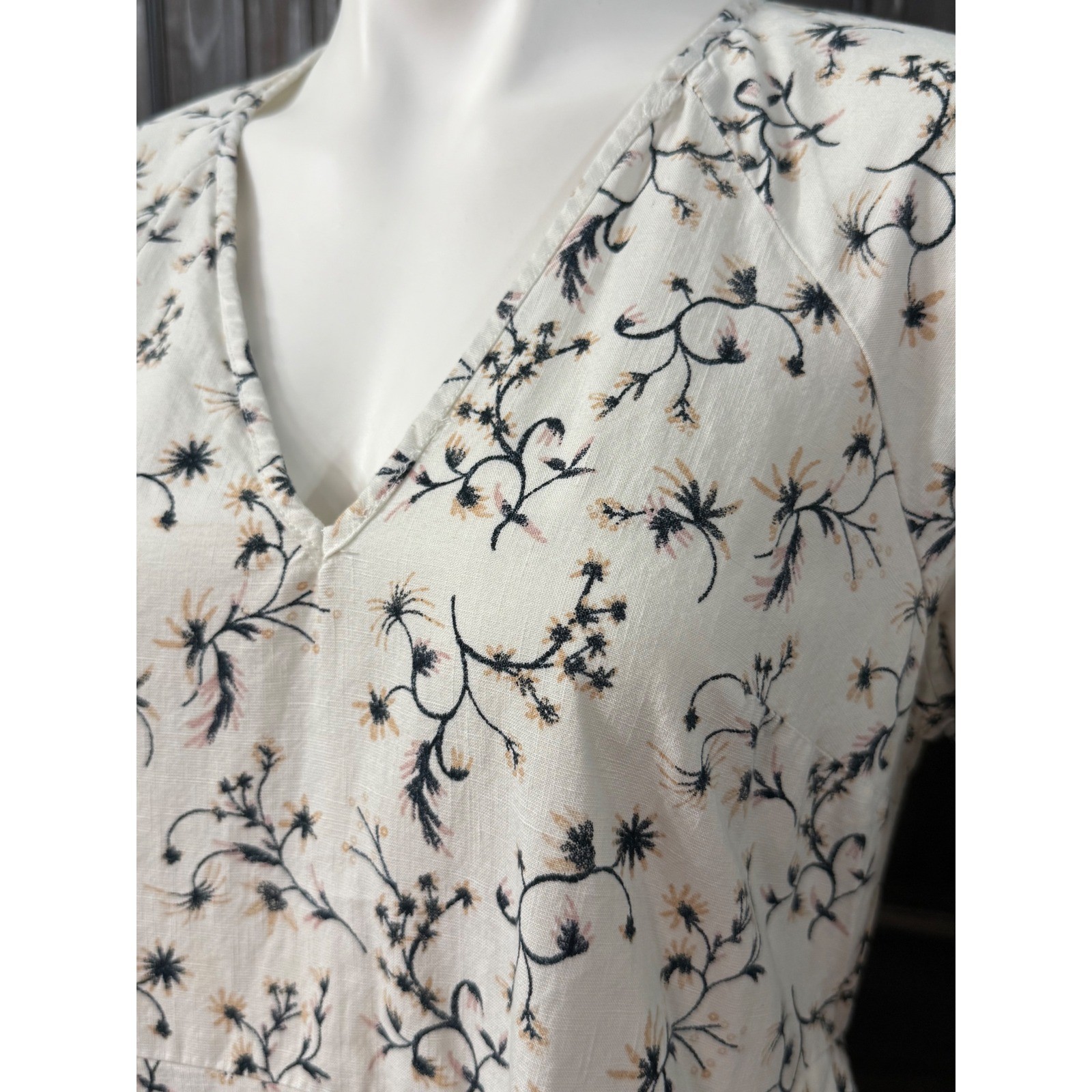 Universal Thread Floral V-Neck Puff Sleeve Mini Dress Cream Navy Small