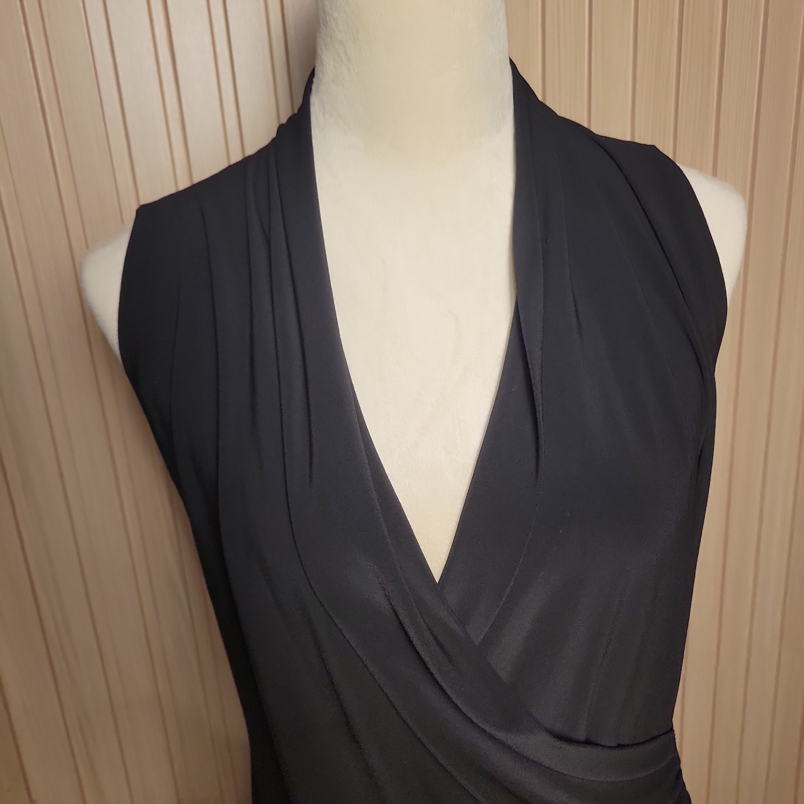 Norma Kamali Sleeveless Draped Ruched Faux Wrap Dress Black Size L
