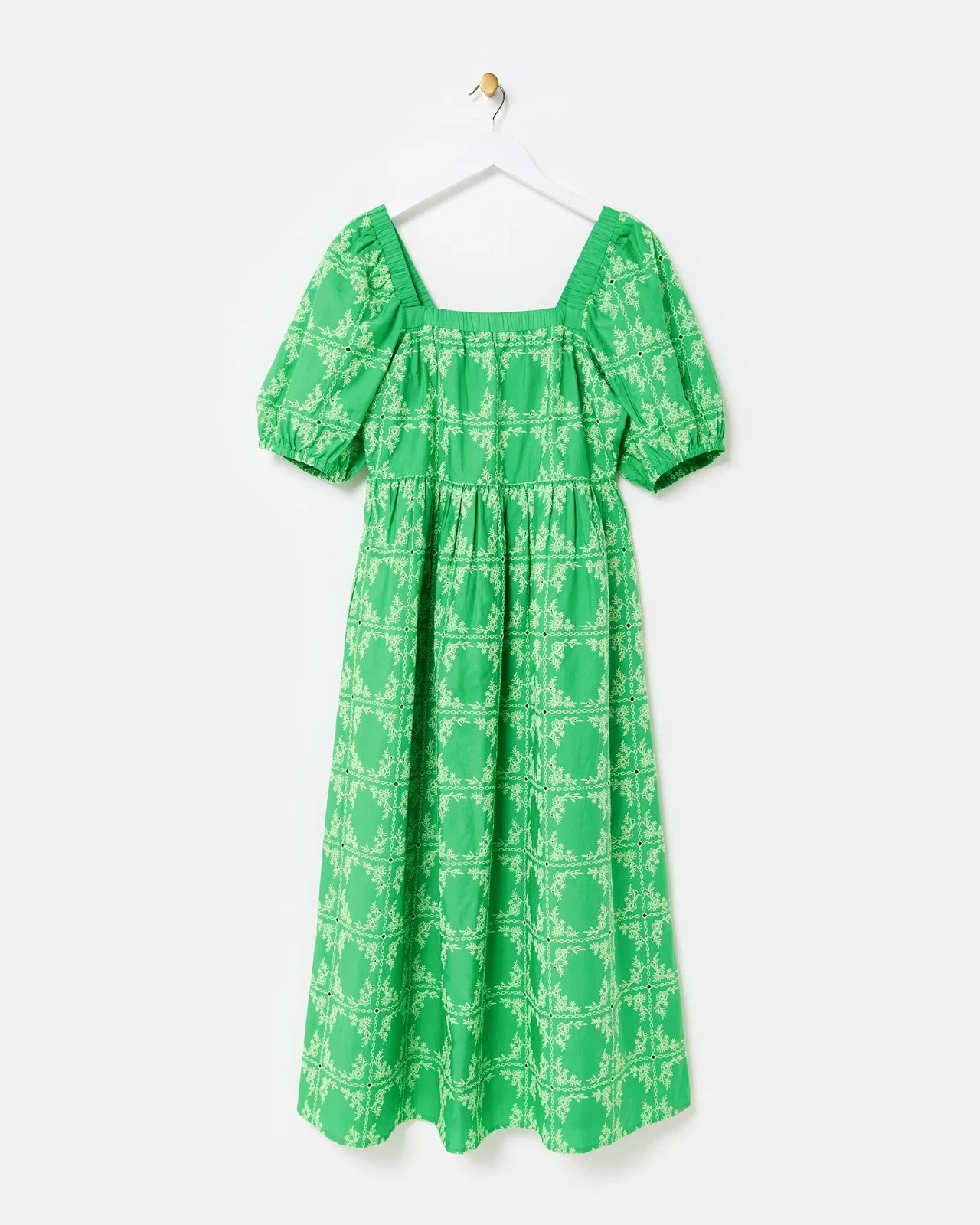 OLIVER BONAS Green Floral Broderie Tile Puff Sleeve Midi Dress UK 10