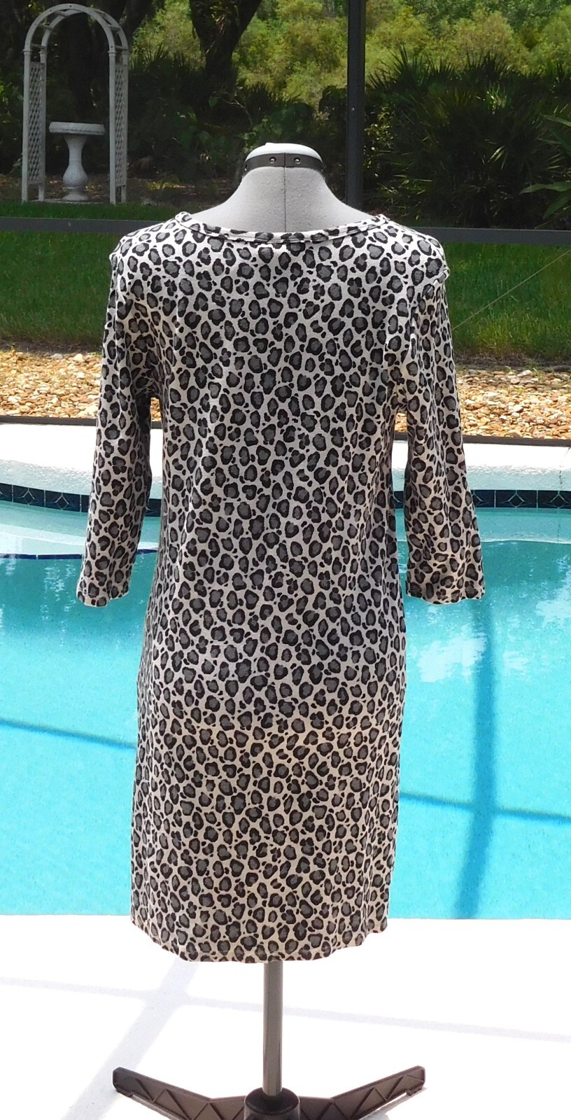 NWT Organic Cotton 3/4 Sleeve Snow Leopard Print Dress Large L stretch travel