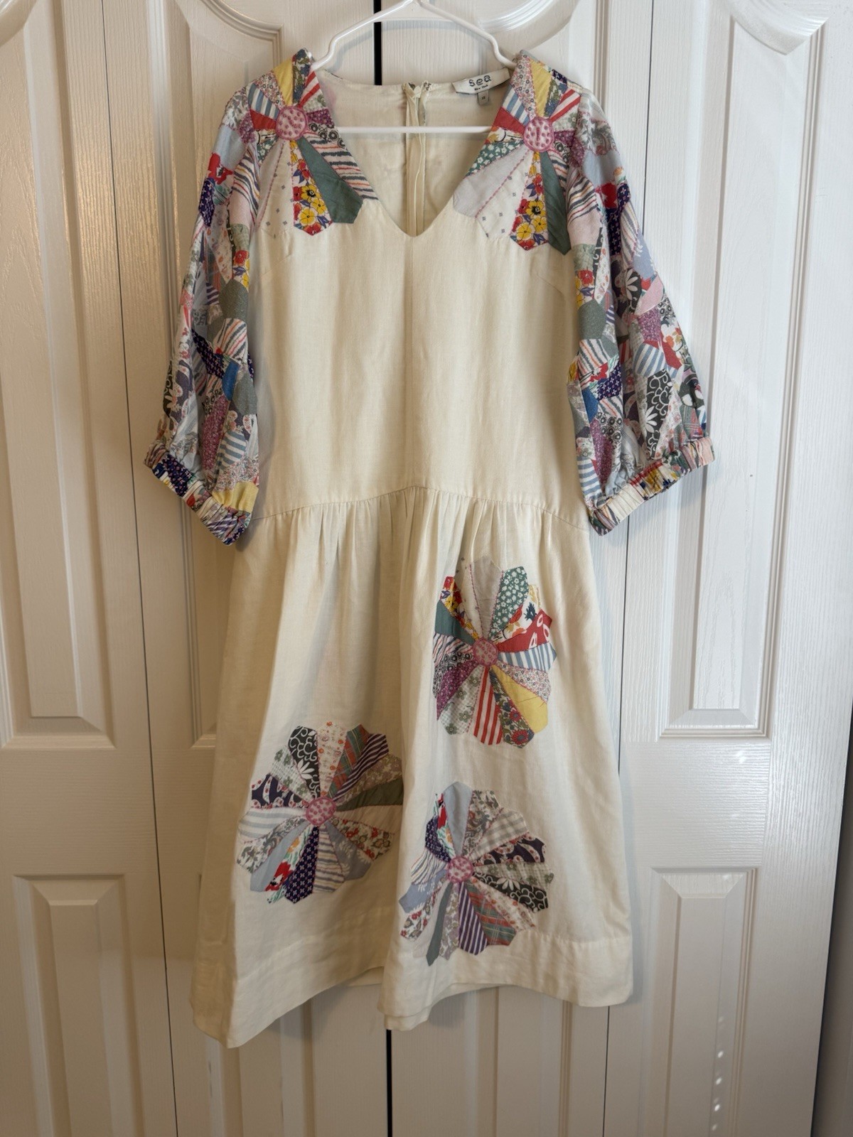 Sea New York NY Paloma Midi Dress XS Patchwork Quilt Embroidered