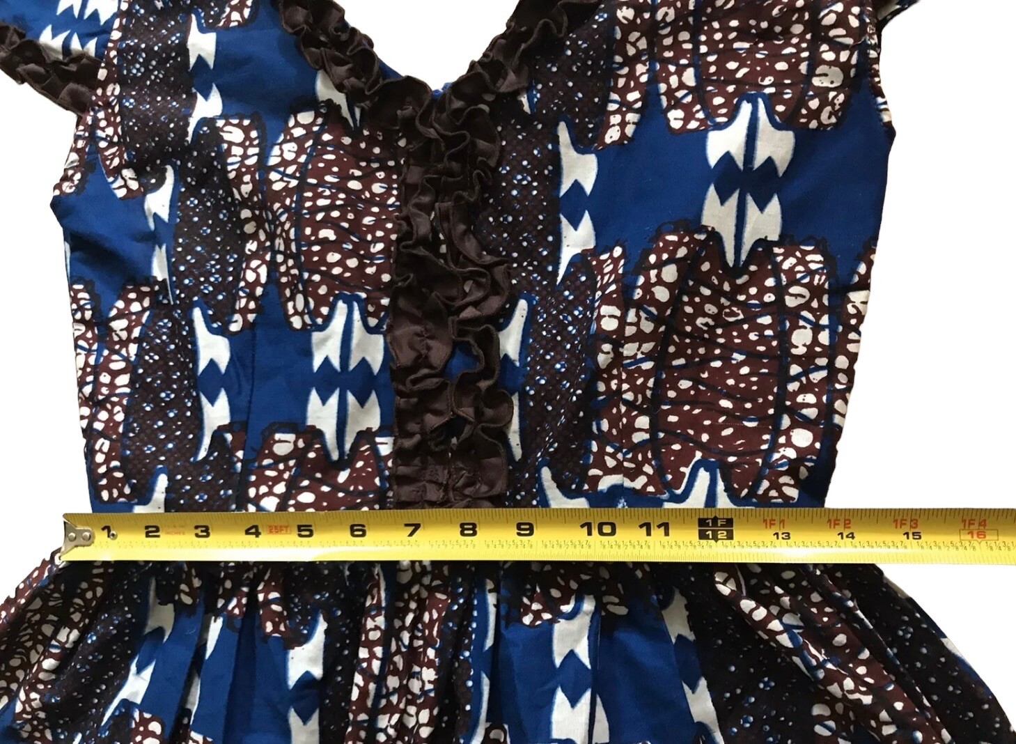 Handmade Dutch Wax Print Short Sleeve Dress Fit and Flare Small S XS Blue Brown