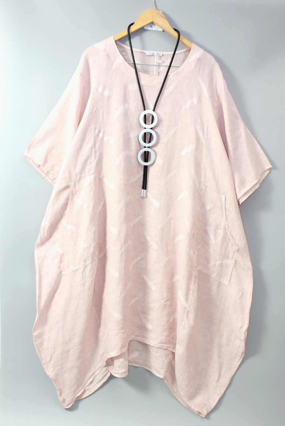 Moonshine linen dress balloon dress size 46 48 50 lagenlook size 3 pink pockets