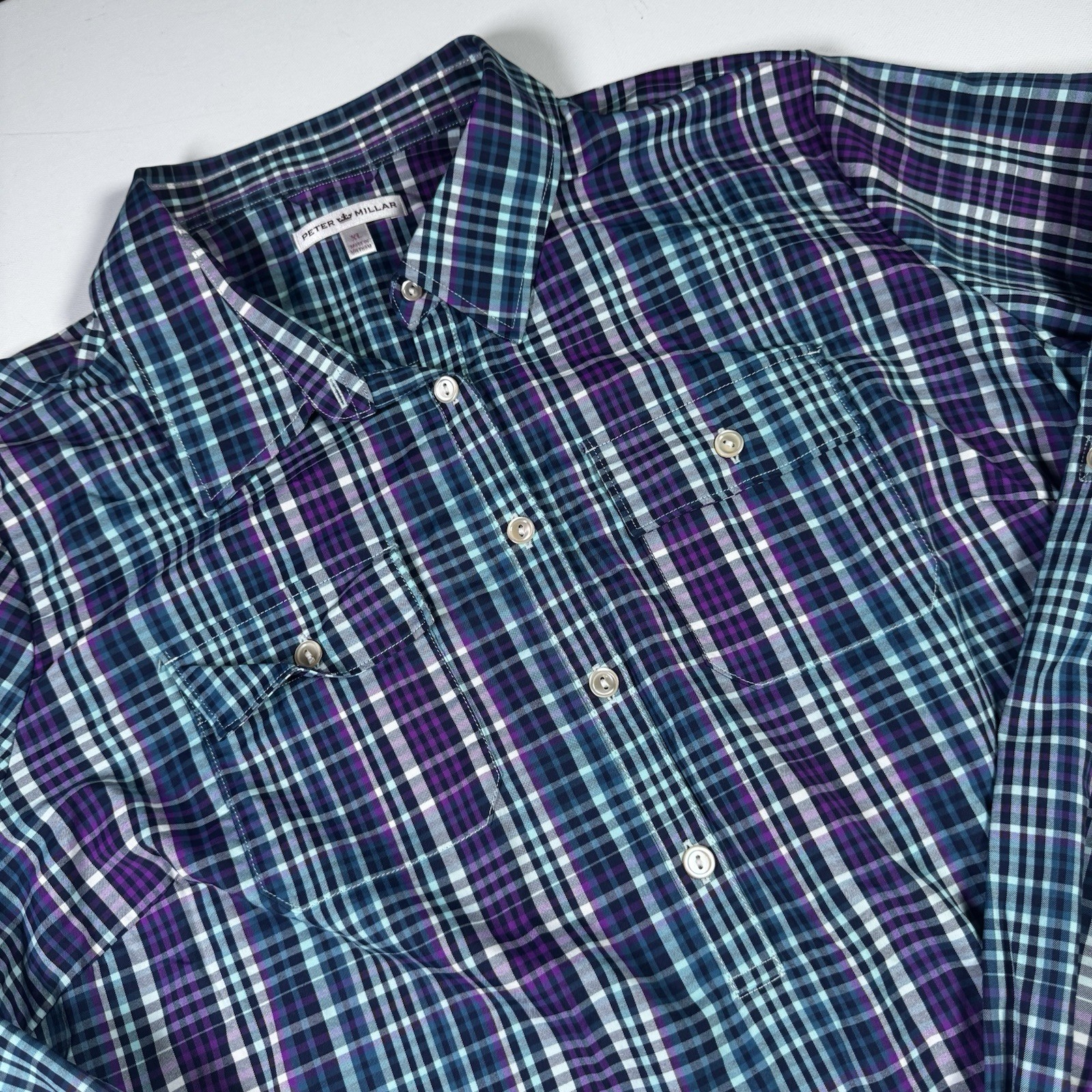Peter Millar Women’s Shirt Dress Tunica XL 1/4 Button Purple Plaid Long Sleeve