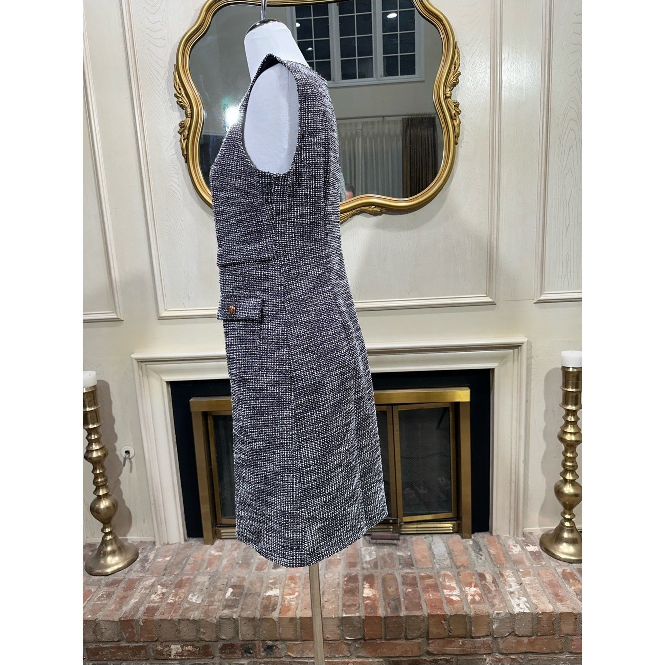 Hobemty Shift Dress M Black White Tweed Metallic Old Money Preppy Clueless