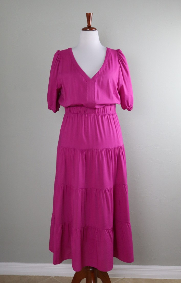 ANN TAYLOR LOFT NWT $99 Solid Pink Shirred Tiered Open Back Maxi Dress Size XL