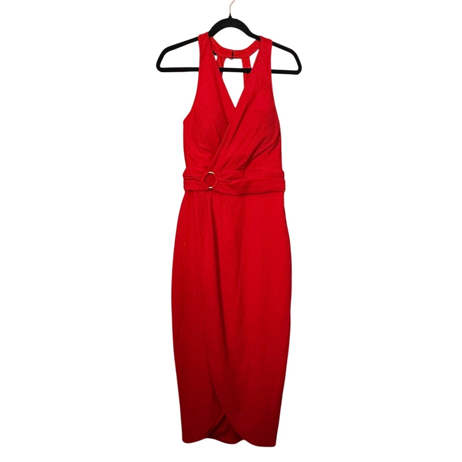 Sienna Halter Ruched Draping Midi Dress Sz 0 Red Classic Cocktail Party Wedding
