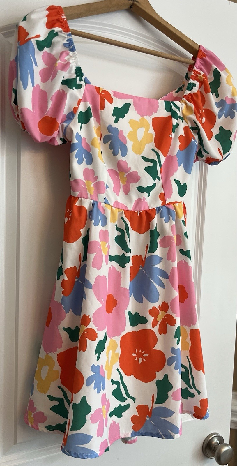 Colorful Floral Garden Square Neck Puff Sleeve Lined Mini Dress 6/Med Shein Vcay