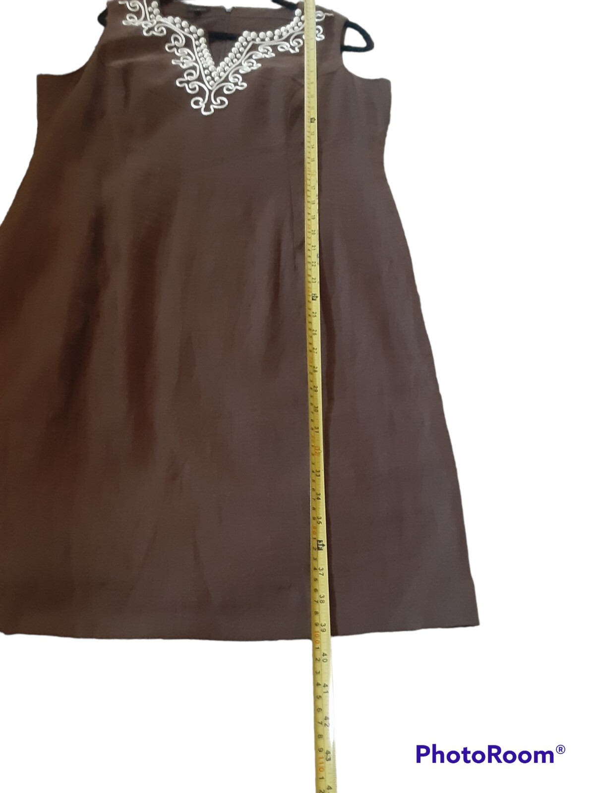 Talbots Size 16 Linen Lined Sleeveless Round Split Neck Beads Knee Sheath Dress