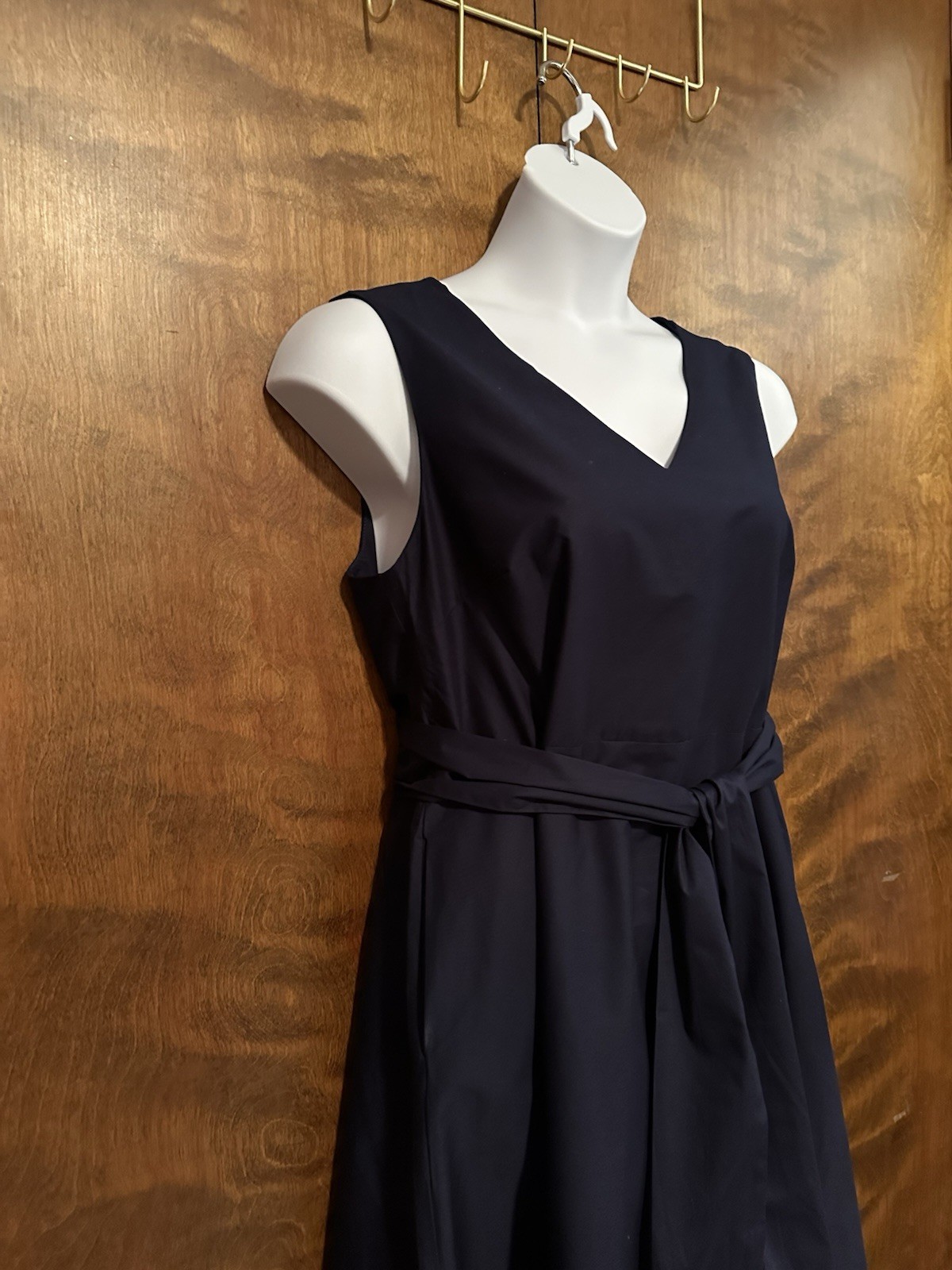 Anne Klein Sleeveless Border Print Midi Dress Womens 10 Navy & White A-Line NWT